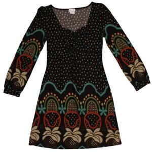 Funky People Boho Print Long Sleeve Mini Dress L Polka Dot Border